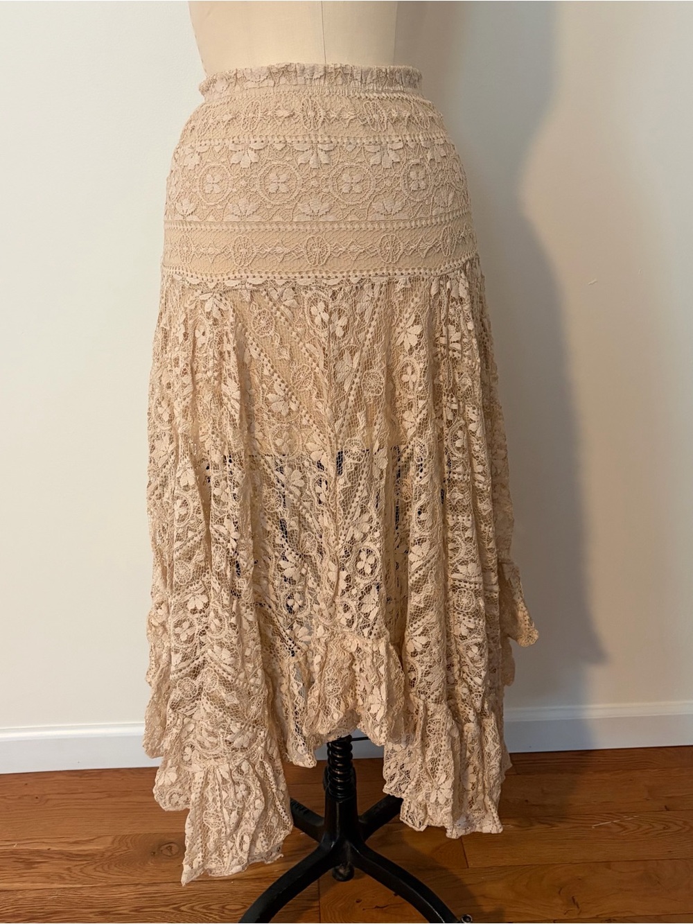 Free People Beige Crochet Lace Maxi Skirt